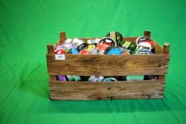 A CRATE CONTAINING A LARGE QUANTITY OF EMPTY AIR PELLETS TINS TO INCLUDE ELEY, BISLEY, AIR ARMS,