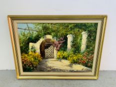 OIL ON CANVAS CONTINENTAL GARDEN SCENE BEARING SIGNATURE GUIDO ODIERNA 49 X 69CM.