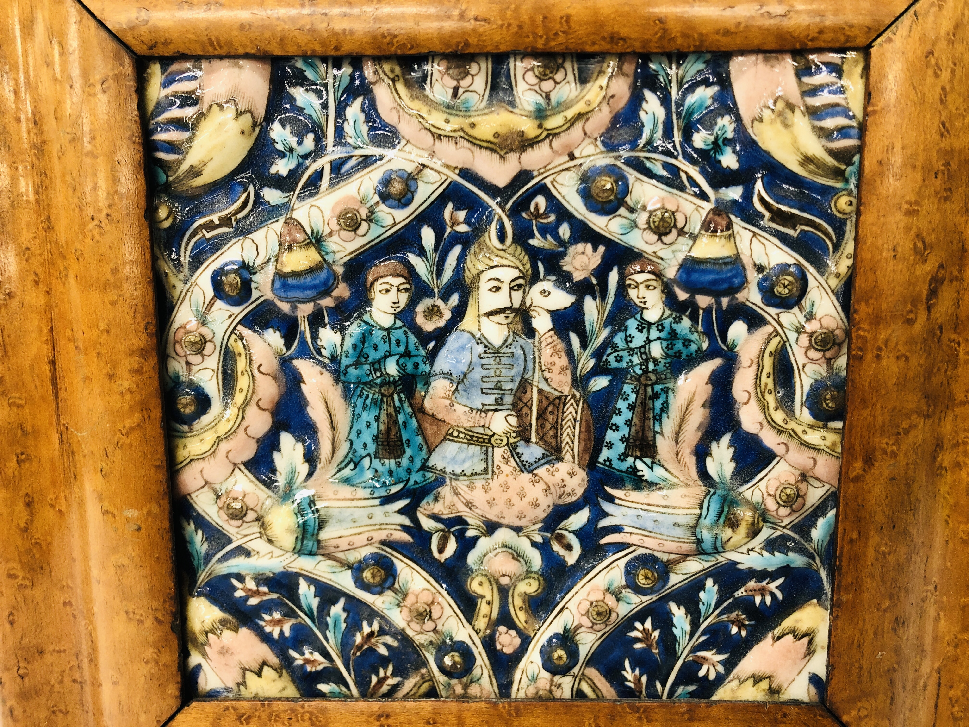 A QAJAR PLAQUE OF A SEATED FIGURE, ATTENDED BY SERVANTS, - Image 2 of 2
