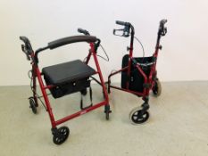 TWO DRIVE FOLDING WALKING AIDS - BOTH BRAKED - ONE THREE WHEEL,