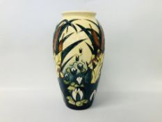 A MOORCROFT VASE LAMIA DESIGN INITIALED TO BASE JB-AE - HEIGHT 25CM.