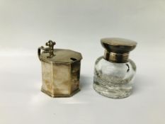 SILVER TOPPED INKWELL, BIRMINGHAM ASSAY (GLASS BASE SHOWING SIGNS OF DAMAGE),