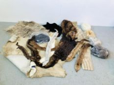 3 X BOXES OF ASSORTED VINTAGE FURS TO INCLUDE STOLES, HATS AND RUGS ETC.