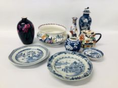 COLLECTION OF ORIENTAL CHINA TO INCLUDE 2 X BLUE AND WHITE PLATES, SAUCER,