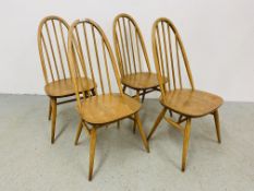 A SET OF FOUR ERCOL BLONDE FINISH HOOP BACK DINING CHAIRS