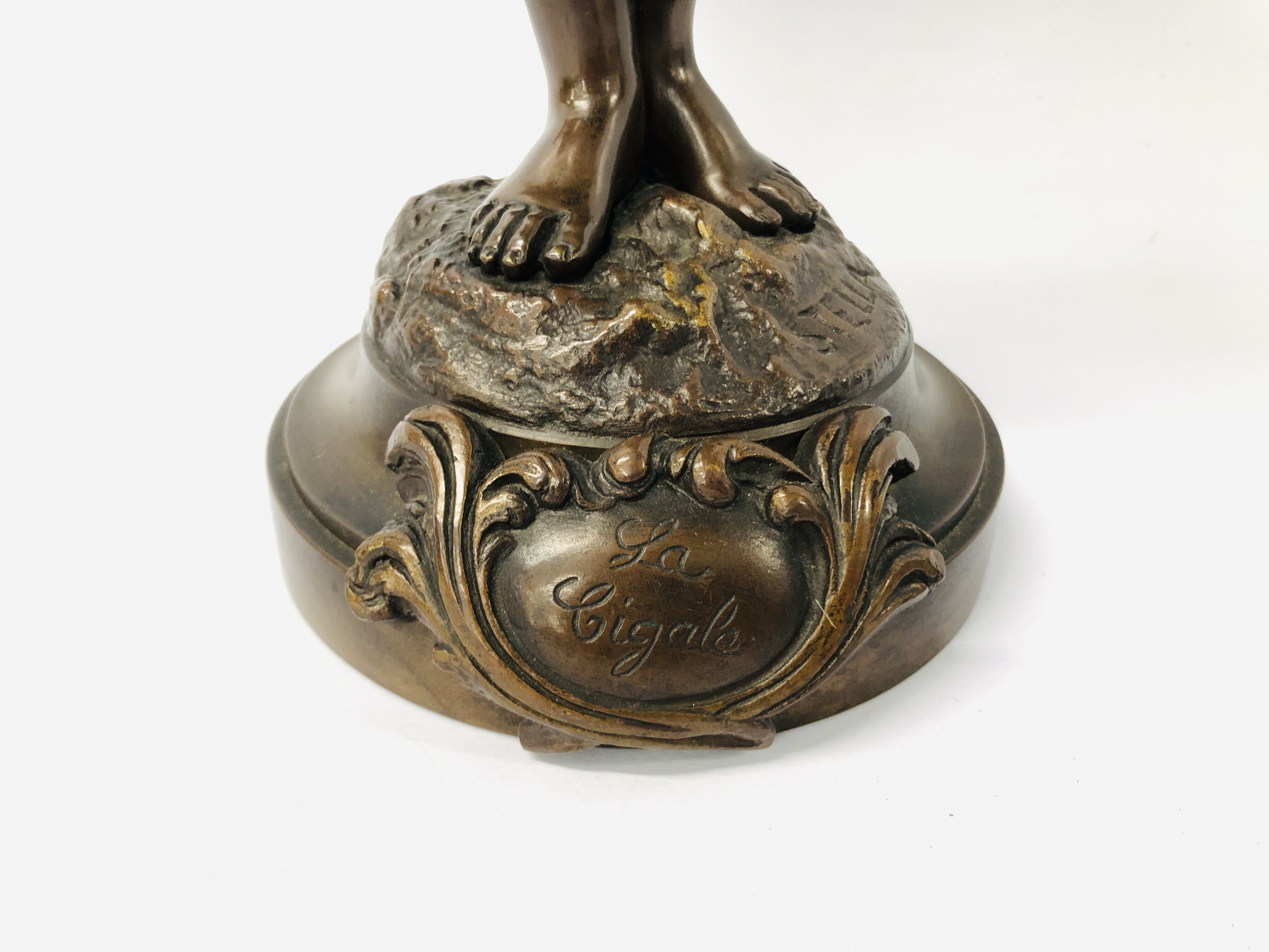 A FRENCH BRONZE OF A FEMALE LUTE PLAYER, THE BASE INSCRIBED "STELLA", - Image 2 of 10