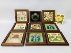 8 X FRAMED ART NOUVEAU TILES + ONE UNFRAMED AND ONE OTHER