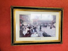 FRAMED PARIS IN THE EVENING PRINT BEARING SIGNATURE C. KIEFFER W 75CM X H 45CM.