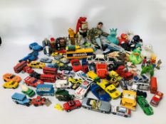 BOX OF MIXED VINTAGE TOYS TO INCLUDE ACTION MAN DIE-CAST MODELS MATCHBOX ETC.