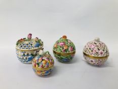 HEREND HAND PAINTED LIDDED TRINKET 6214 / CORP + A FURTHER TWO HEREND TRINKETS 6214/C & 6219/C