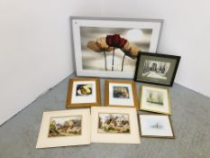 COLLECTION OF 8 MIXED PRINTS AND PICTURES TO INCLUDE MICK BENSLEY WATERCOLOUR, STILL LIFE ETC.