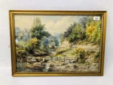 P. SALTER WATERCOLOUR OF PNY AND TRAP BY STREAM, SIGNED AND DATED 1877, 35 X 51CM.