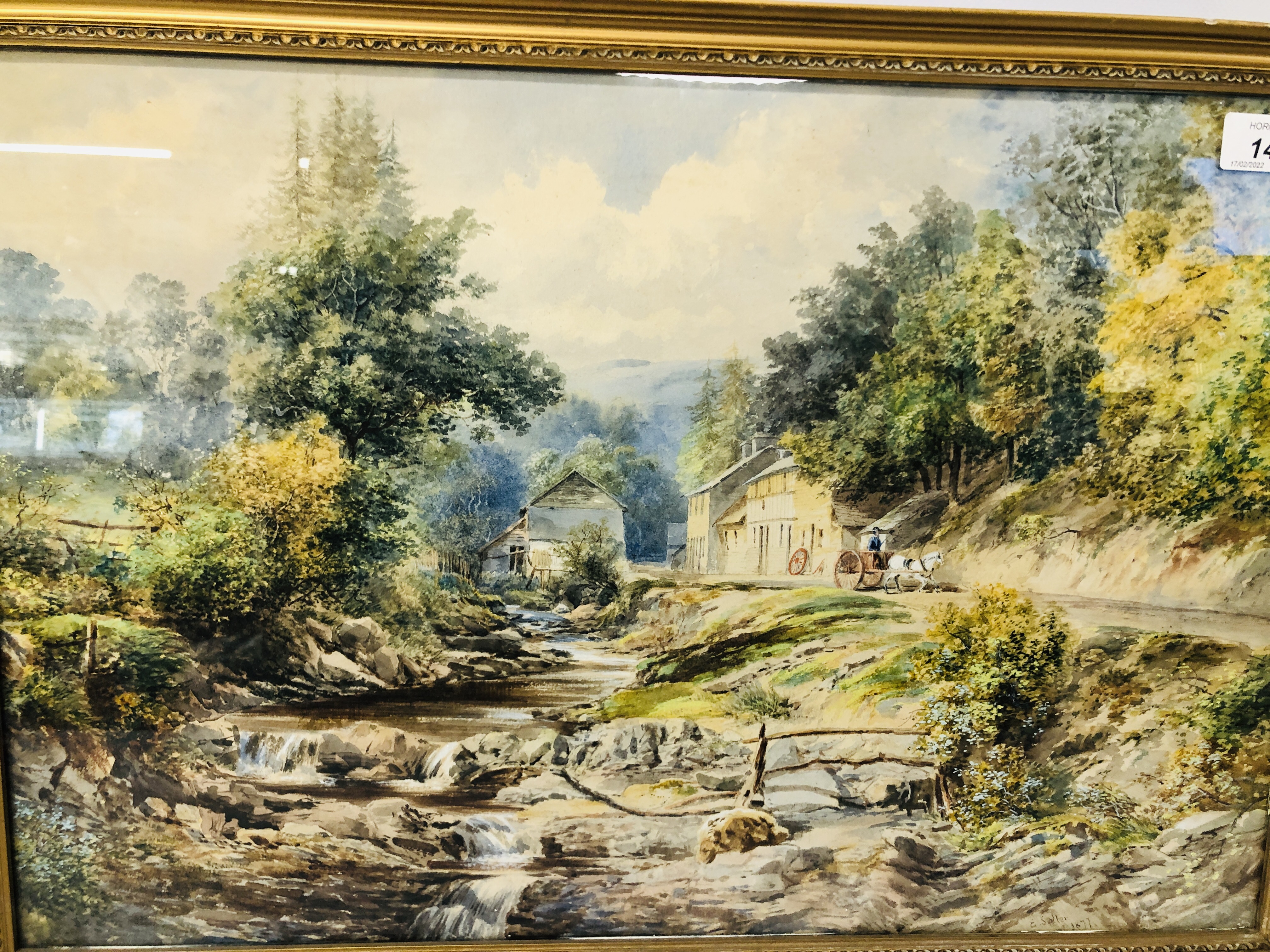 P. SALTER WATERCOLOUR OF PNY AND TRAP BY STREAM, SIGNED AND DATED 1877, 35 X 51CM. - Image 2 of 3