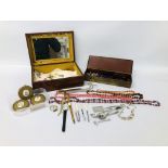 ORIENTAL LACQUERED JEWELLERY BOX AND CONTENTS TO INCLUDE COSTUME JEWELLERY WATCHES TO INCLUDE