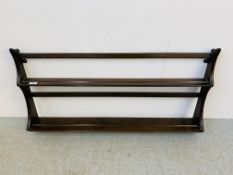 AN ERCOL 2 TIER WALL HANING PLATE RACK - W 96CM. H 50CM.