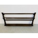 AN ERCOL 2 TIER WALL HANING PLATE RACK - W 96CM. H 50CM.