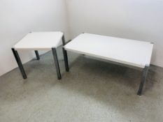 TWO DESIGNER HIGH GLOSS WHITE AND CHROME OCCASIONAL TABLES (LAMP TABLE - W 56CM. D 56CM. H 52CM.