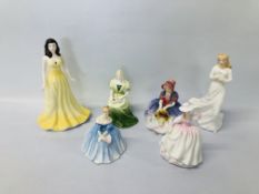 COLLECTION OF 6 PORCELAIN COLLECTORS FIGURES TO INCLUDE ROYAL DOULTON VICTORIA, COALPORT LORNA,