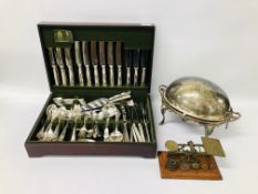 A CANTEEN OF GOOD QUALITY SILVER PLATED CUTLERY NOT COMPLETE ALONG WITH AN ORNATE SILVER PLATED