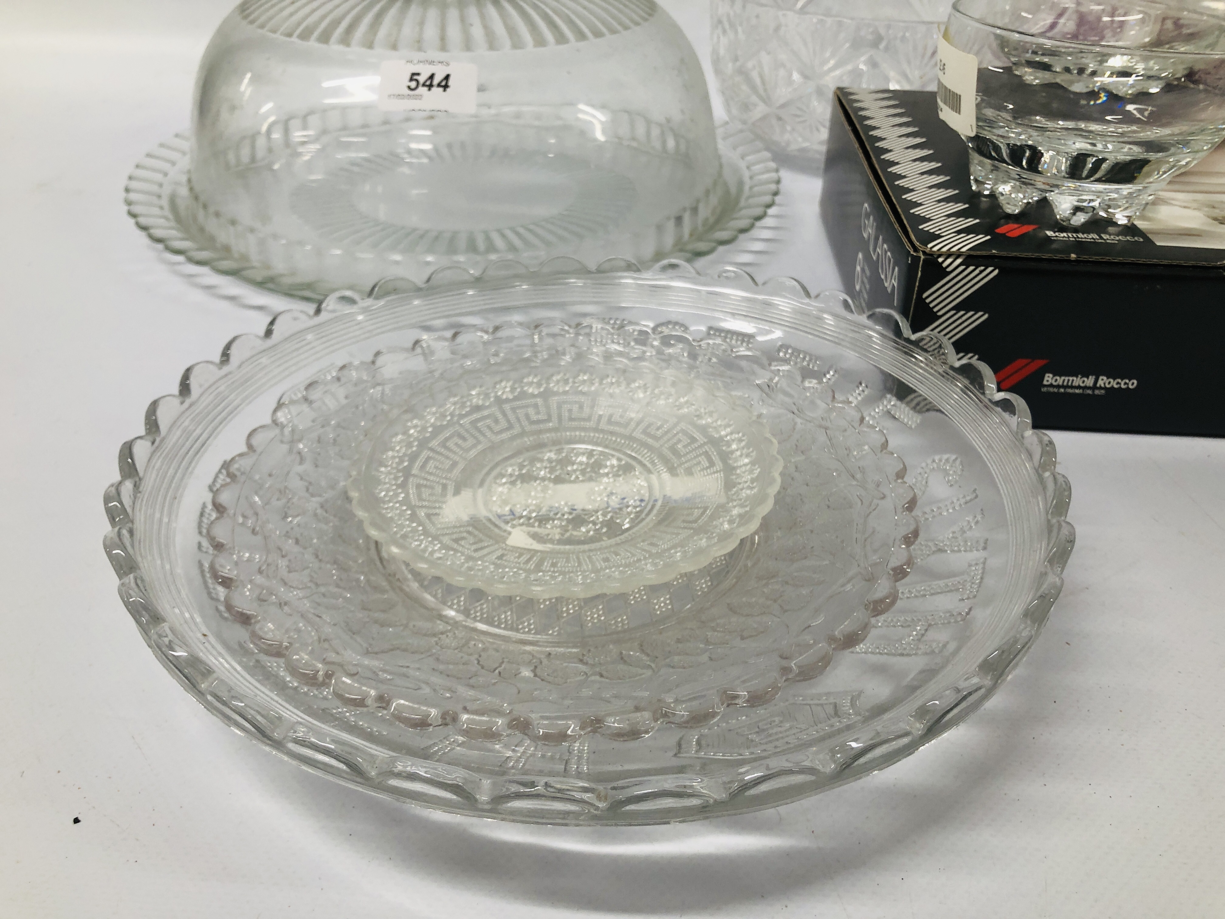 DECORATIVE GLASS CAKE PLATE AND COVER, GLASS CORONATION PLATE, - Image 4 of 7