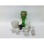 COLLECTION OF VINTAGE GLASSWARE TO INCLUDE GEORGIAN MINIATURE TAZZA,