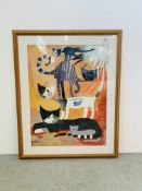 A FRAMED AND MOUNTED ROSINA WACHTMEISTER PRINT CATS 67 X 51CM.