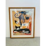 A FRAMED AND MOUNTED ROSINA WACHTMEISTER PRINT CATS 67 X 51CM.