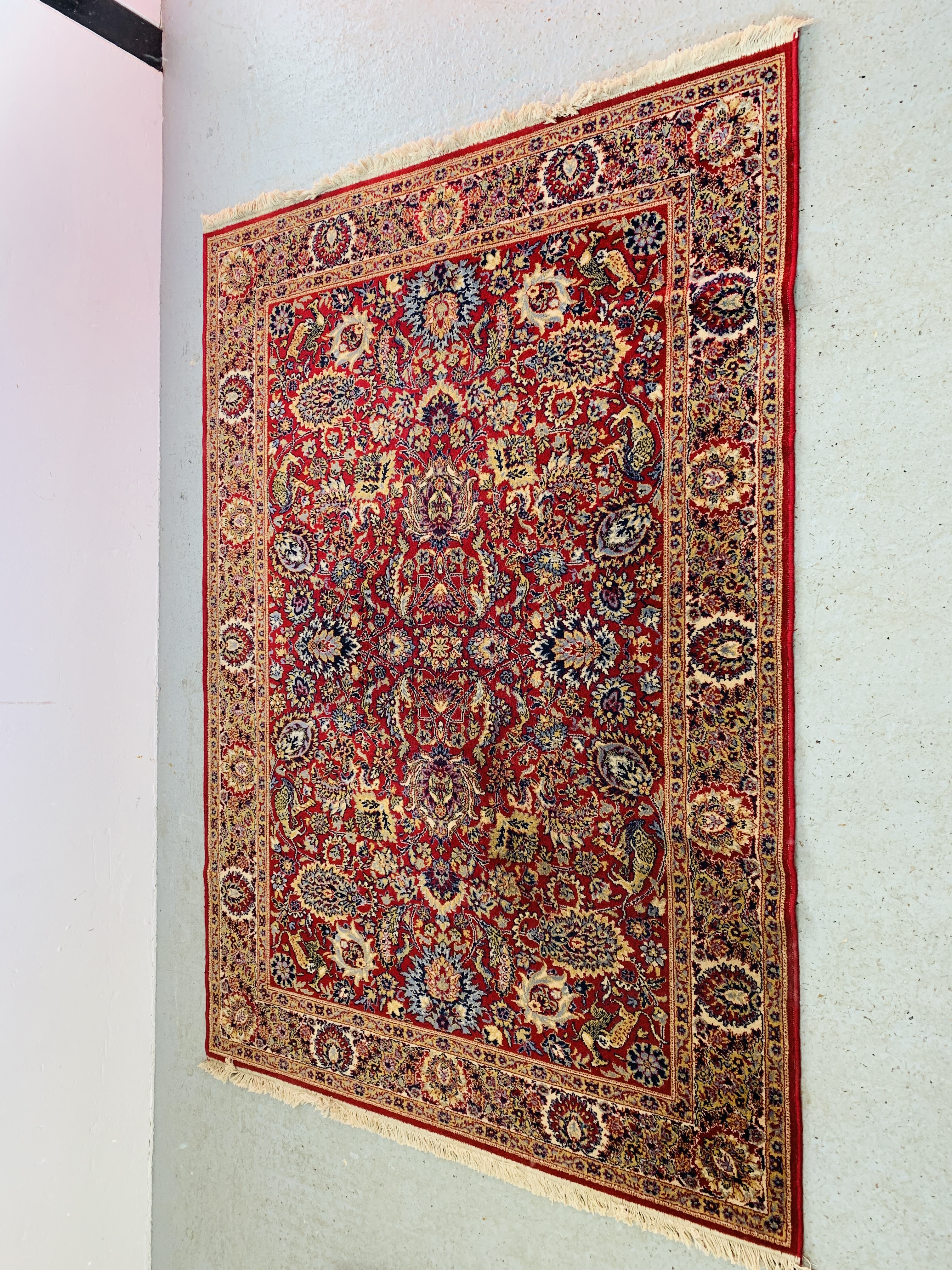 AN ORIENTAL DECORATED RUG 184CM X 92CM AND MODERN MACHINE MADE KEESHAN RED PATTERNED RUG 197 X - Image 2 of 11