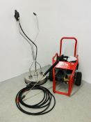 A CLARKE "POWER WASH" HEAVY DUTY PETROL DRIVEN PRESSURE WASHER MODEL PLS265A COMPLETE WITH LANCE,