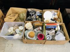 6 X BOXES OF ASSORTED HOUSEHOLD SUNDRIES AND KITCHENALIA ETC.