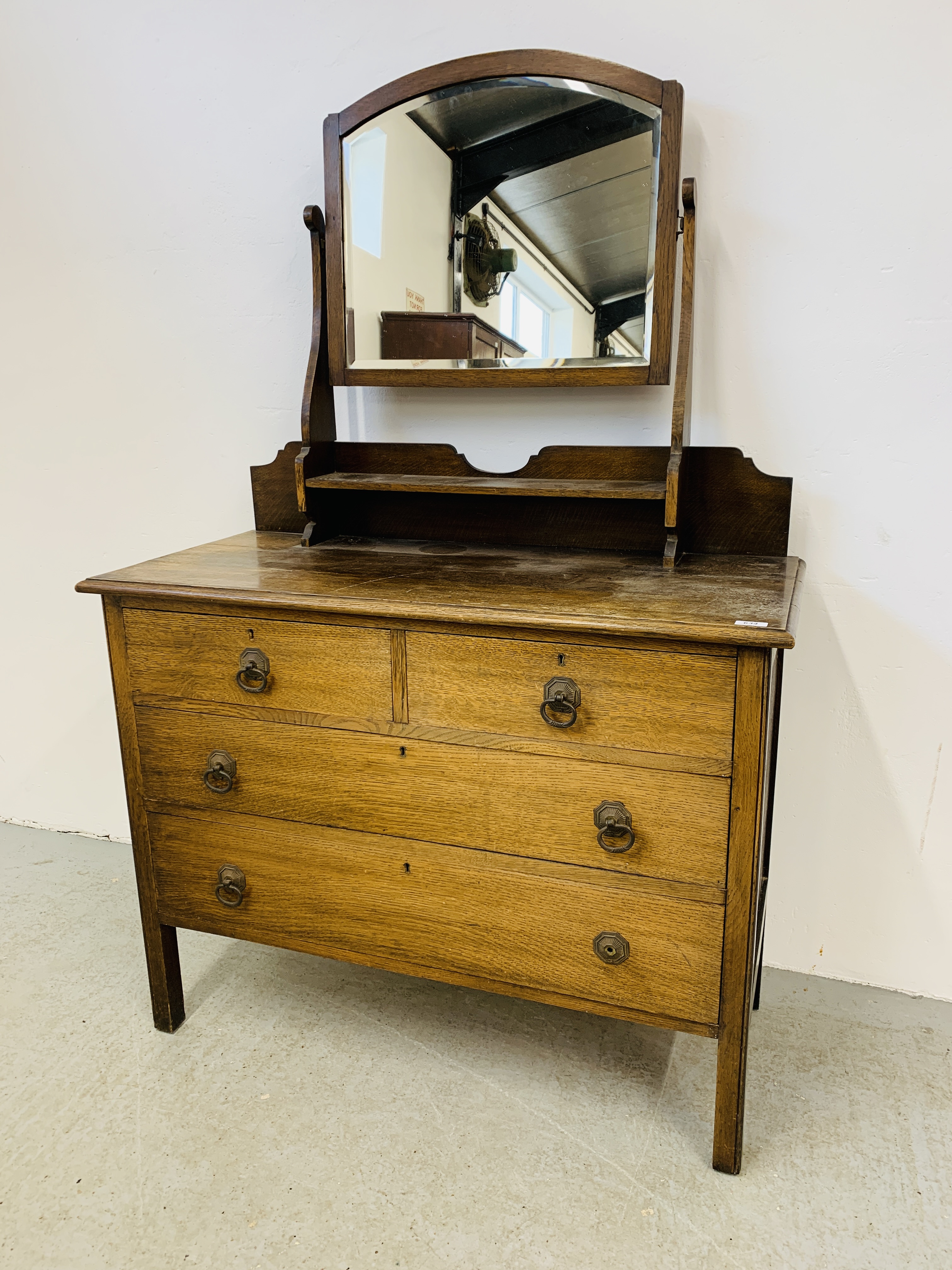 OAK 2 OVER 3 DRESSING CHEST WITH SWING MIRROR BACK UPSTAND.