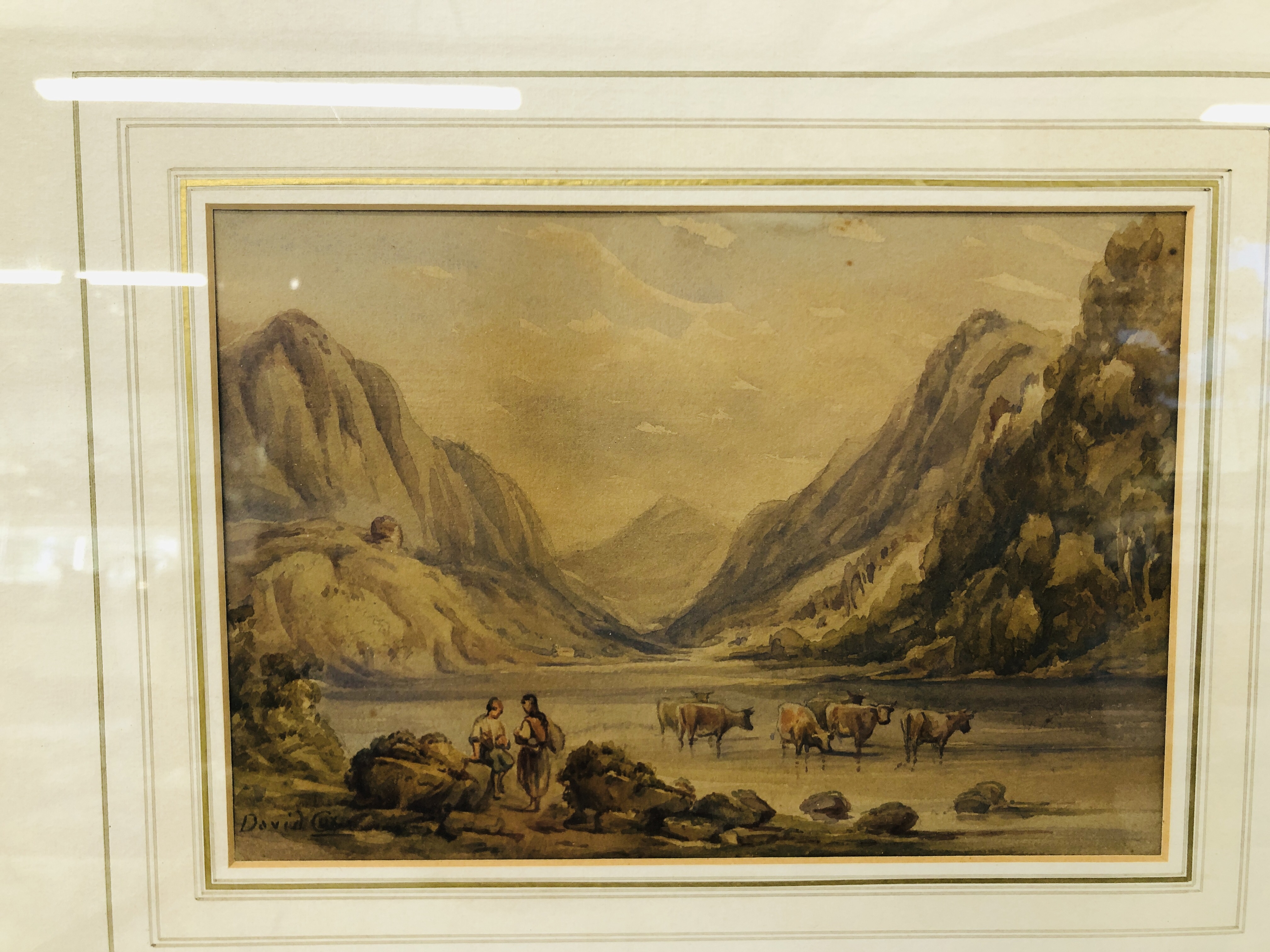 FOLLOWER OF DAVID COX: CATTLE BY A LOCK, BEARING SIGNATURE 18CM X 26CM. - Image 2 of 3