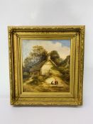 G. NICHOLSON OIL ON CANVAS, OLD SMITHY SHOP AT NORWELL, NOTTS SIGNED AND DATED 1851 35 X 33CM.