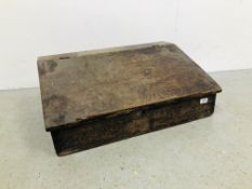 ANTIQUE PINE TABLE TOP CLERK'S DESK INTERIOR FITTED WITH 4 SMALL DRAWERS WIDTH 70CM. DEPTH 48CM.