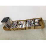 FIVE BOXES CONTAINING AN EXTENSIVE COLLECTION OF DVD'S AND CD'S TO INCLUDE MANY CLASSICS AND EASY