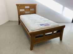 A MODERN SOLID BEECHWOOD SINGLE BEDSTEAD WITH SILENTNIGHT MIRACOIL 3 SUPREME MATTRESS