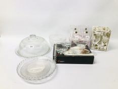 DECORATIVE GLASS CAKE PLATE AND COVER, GLASS CORONATION PLATE,