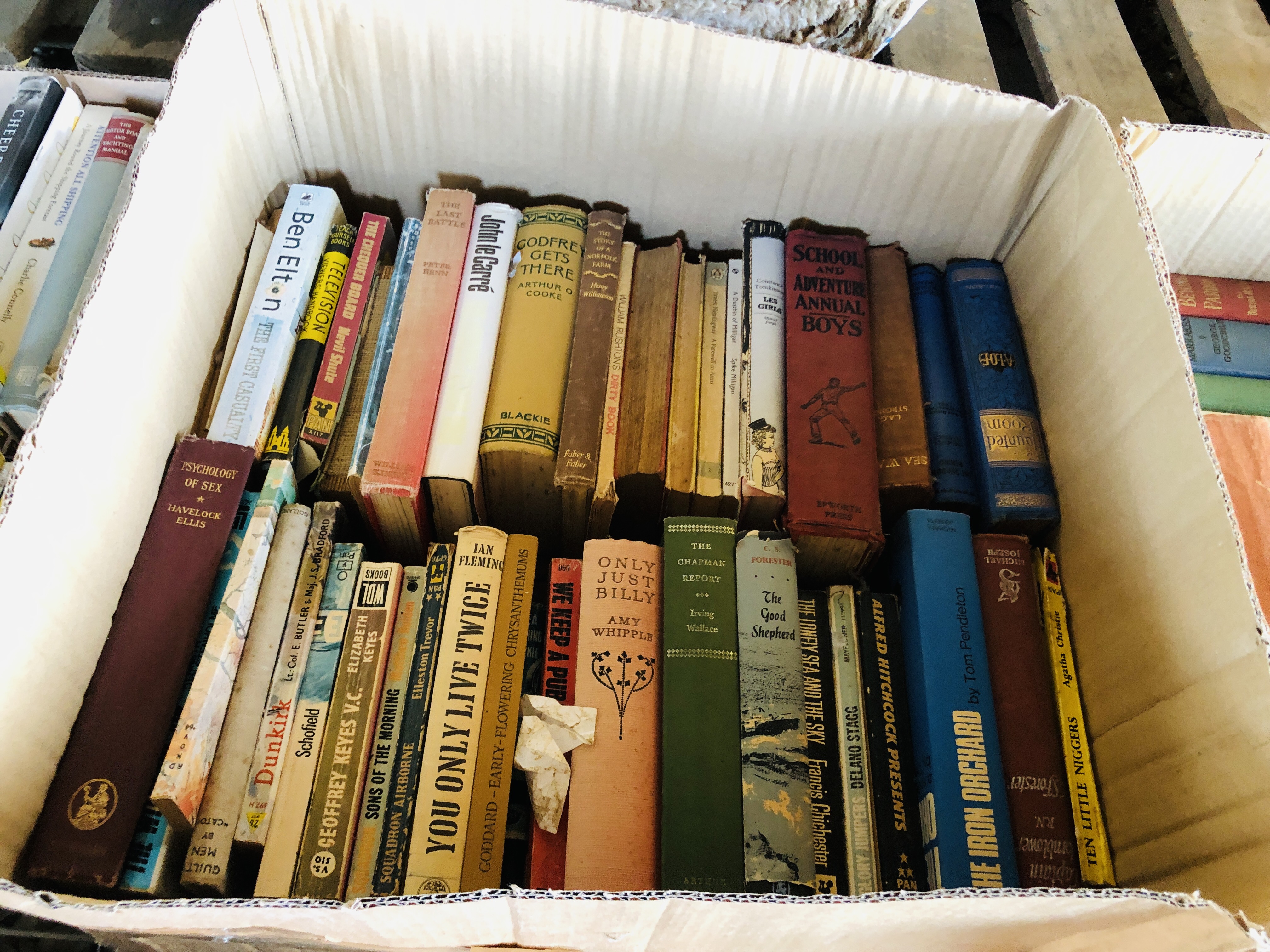 SEVEN BOXES OF ASSORTED BOOKS, MAINLY VINTAGE NOVELS. - Image 6 of 8