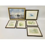 4 X FRAMED ROLAND GREEN PRINTS W 17CM X H 12CM,