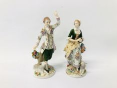 PAIR OF CONTINENTAL SITZENDORF STYLE HARD PASTE FIGURES H 16.5CM.