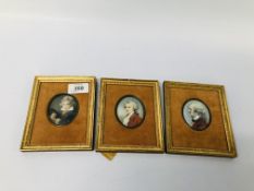 3 X FRAMED MINIATURE PORTRAITS IN OVAL MOUNTS COMPRISING RICHARD WAGNER,