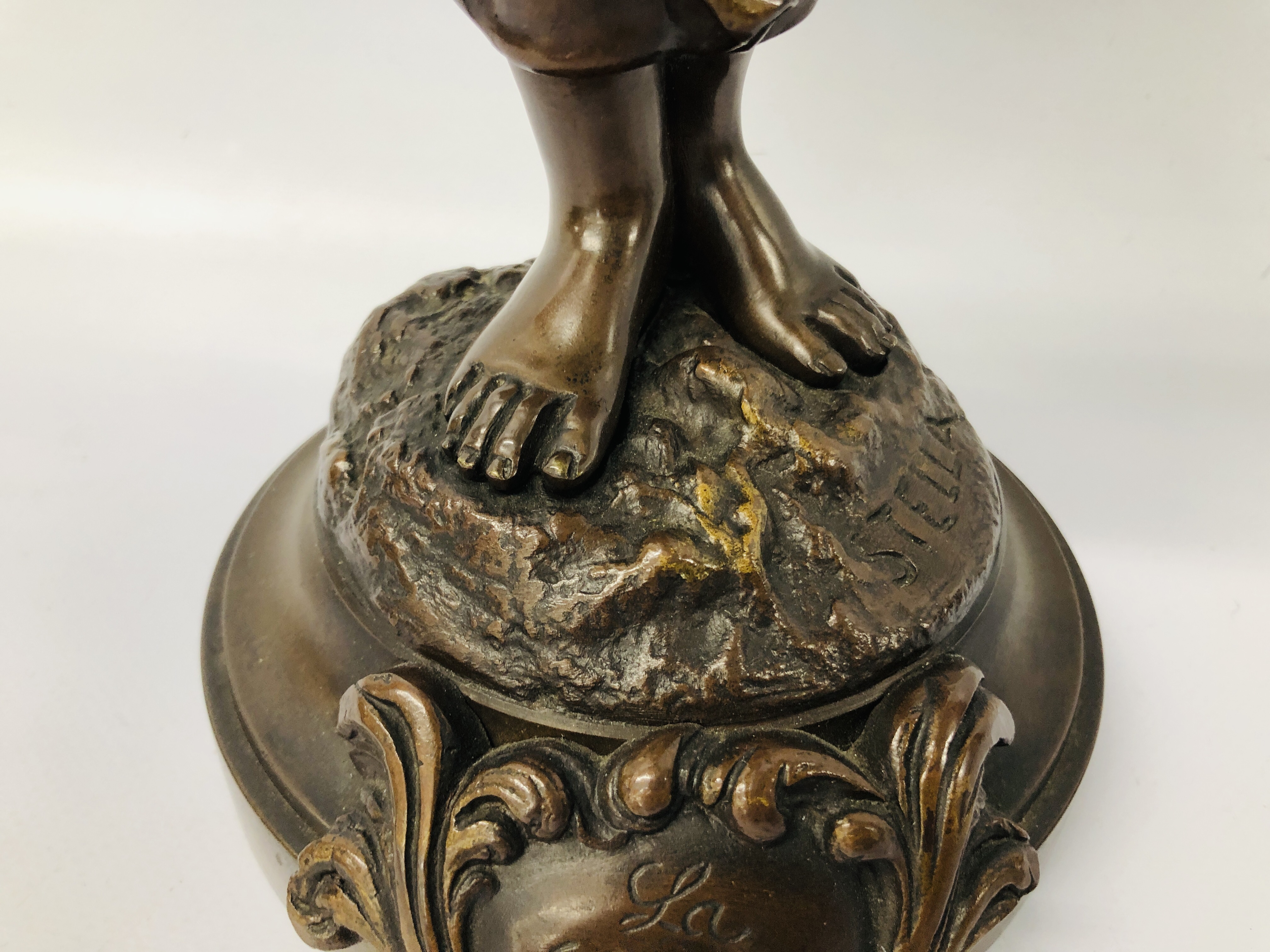 A FRENCH BRONZE OF A FEMALE LUTE PLAYER, THE BASE INSCRIBED "STELLA", - Image 3 of 10