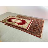 AN ORIENTAL DECORATED RUG 184CM X 92CM AND MODERN MACHINE MADE KEESHAN RED PATTERNED RUG 197 X