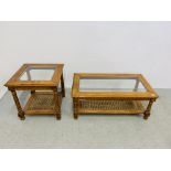 ANTIQUE EFFECTS RECTANGULAR COFFEE TABLE WITH GLASS INSET TO TOP AND RATTAN TIER BELLOW AND SIDE