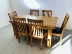 A SOLID LIGHT OAK RECTANGULAR DINING TABLE - 150CM X 86CM ALONG WITH A SET OF SIX SOLID LIGHT OAK