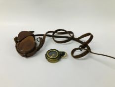 VINTAGE BRASS MILITARY COMPASS F-L NO 83844 IN ORIGINAL BROWN LEATHER CASE STAMPED C & B BRINSLEY