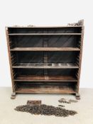 HEAVILY CARVED VICTORIAN OPEN BOOK SHELF WITH ADJUSTABLE SHELVING (A/F RESTORATION REQUIRED) WIDTH
