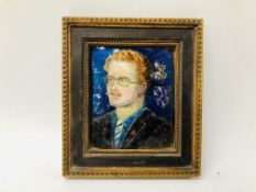 UNUSUAL FRAMED MINIATURE ENAMELED PORTRAIT OF WHAT APPEARS TO BE A PROFESSOR BEARING INITIALS J.G.S.