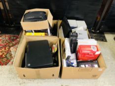 4 X BOXES OF ASSORTED HOUSEHOLD ELECTRICALS TO INCLUDE FELLOWES SHREDDER, SALTER SCALES,