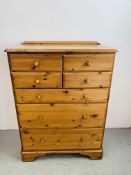 A GOOD QUALITY MODERN HONEY PINE FOUR SMALL OVER THREE LARGE DRAWER CHEST - W 86CM. D 46CM. H 115CM.